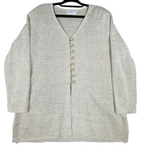 Horveit Beige Cotton Linen Knit 3/4 Button Up Coastal Grandma Tunic Sweater  3XL